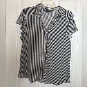 Adrianna Papell Black and White Striped Blouse with Butterfly Sleeves.  Size L